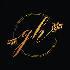 initial letter GH logo template with leaves ornament