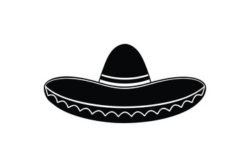 Silhouette art illustration of a Mexican sombrero with wide brim and decorative trim.eps