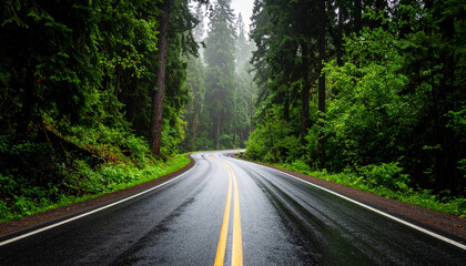 road in the forest after  rain