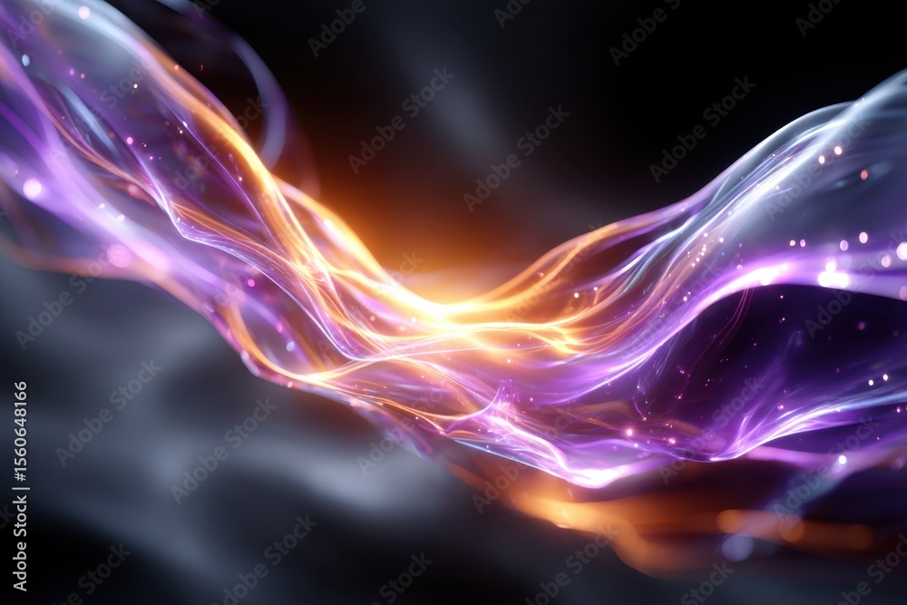Poster colorful abstract waves of light flowing through a dark space creating a striking visual effect
