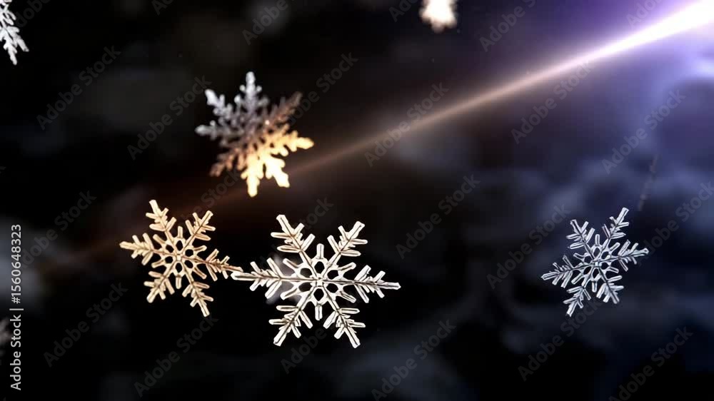 Poster large, detailed snowflakes on a dark background with soft light. perfect for winter projects and hol