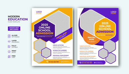 ids back to school education admission flyer poster template bundle, Creative and modern online school kids education admission flyer poster layout , book cover, leaflet, brochure template bundle