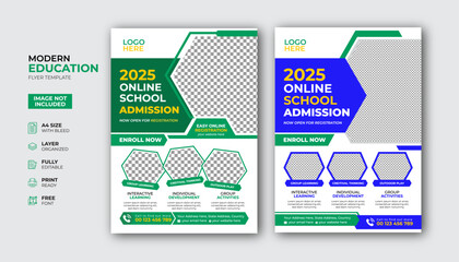 ids back to school education admission flyer poster template bundle, Creative and modern online school kids education admission flyer poster layout , book cover, leaflet, brochure template bundle