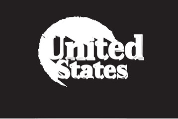 Naklejka premium United States graphic design bold white 3D text on a deep blue background with a long shadow effect clean and modern