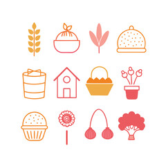 Collection of Sixteen Outline Village Illustrations with Various Color Options