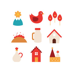 Fototapeta premium Sixteen Charming Village Illustrations with Vector Elements in CMYK Color Model