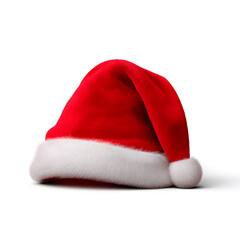 Santa Claus hat on white. Classic red Santa Claus hat with white fur trim, isolated.