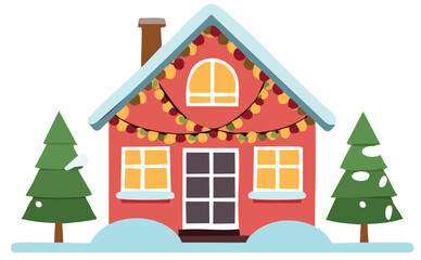 Cozy Christmas House with Snow and Lights