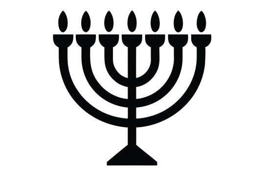 black menorah with lit candles on white clip art preview