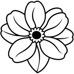 Black Line Art Anemone Flower Head Isolated Floral Design