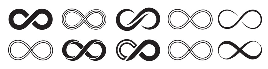 Infinity symbol set isolated on white background.