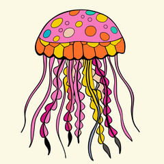 Fototapeta premium Colorful jellyfish illustration with yellow and pink tentacles 