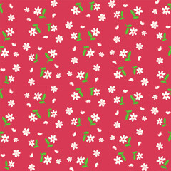 Seamless daisy pattern on raspberry red background