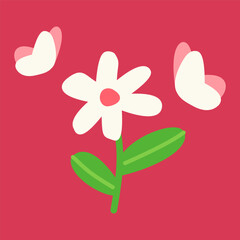 daisy and butterflies on raspberry red background