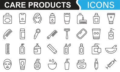 Care products icons, ideal for representing skincare, hygiene, and beauty routines.