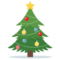 Decorated Christmas Tree with Star and Baubles