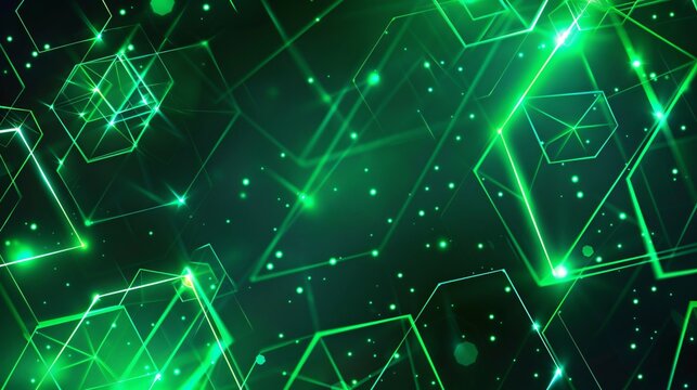 Green Neon Geometric Shapes Abstract Light Background
