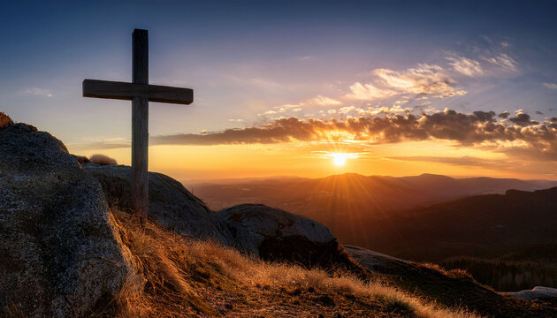 cross at sunset by generative ai
