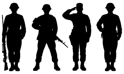 Silhouettes of soldiers saluting and armed