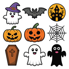 Obraz premium Cute Halloween Cartoon Icons Set for Festive Designs