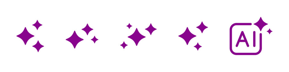 Shine Sparkle Icons with AI Symbol. Vector solid illustration