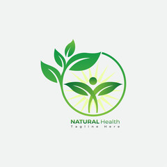 Green growth and eco-friendly logo design with leaves and human figure