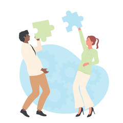 Effective teamwork ability and cooperation. People connecting right puzzle solutions flat vector illustration