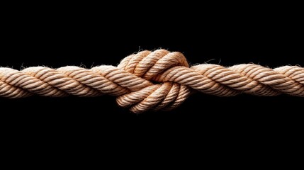 teamwork Rope Knotted Together Close up of a tightly knotted rope, symbolizing strong bonds, unity, and the unbreakable spirit of a team.