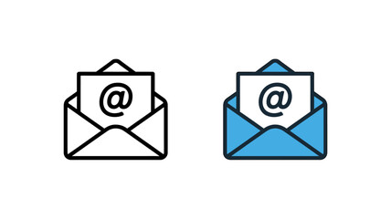 Email Icons Open Envelope with At Symbol, Communication Design