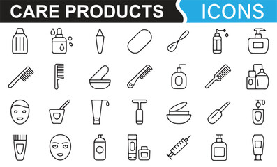 Collection of icons depicting various skincare and beauty products for health routines.