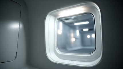 Moody ship window scene with cinematic lighting. Atmospheric view evokes feelings of solitude, travel, and mystery