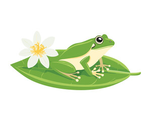 Adorable Frog Beside Blooming Lotus Flower