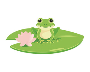 Green Frog Perched on Floating Lily Pad