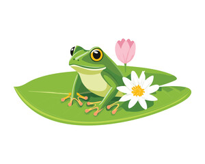 Green Amphibians Sharing Water Leaf and Blossoms