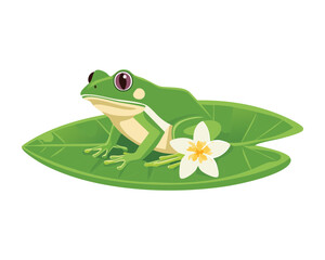 Frogs Resting on Water Lily with Blossom