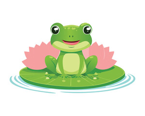 Green Frog on Water Lily Pad Surface