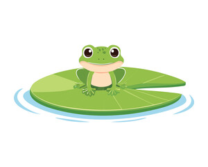 Green Frog Sitting Peacefully on Lily Pad