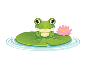 Smiling Frog on Water Lily by Lotus Bloom