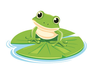 Adorable Green Frog Sitting on Lily Pad