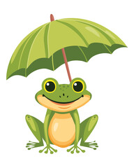 Happy Frog with Umbrella Floating on Water