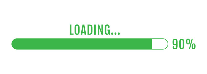 90% Loading, 90% Progress Bar, Progress Loading Bar Vector Illustration