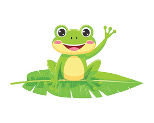 Friendly Frog Waving on Lush Green Leaf