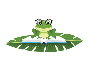 Smart Frog with Glasses Reading Book