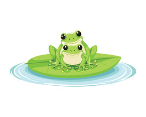 Peaceful Frogs Stacked Calmly on Lily Pad