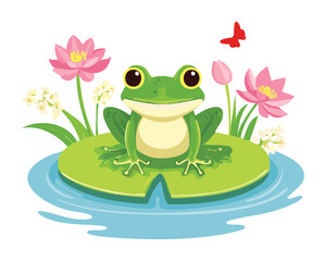 Smiling Frog with Butterfly by Pink Lotus