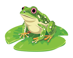 Content Spotted Frog on Broad Green Leaf