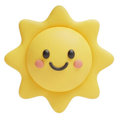 Cute 3D illustration of a Yellow sun, smiley face, isolated on a transparent background for kids, design, or playful themes.