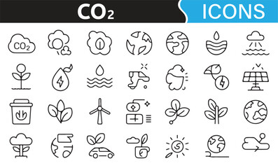 Eco-conscious line icons for recycling, energy, and sustainability initiatives.