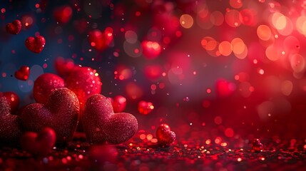 Valentine's Day Background in Shades of Red and Pink Adorned with Hearts