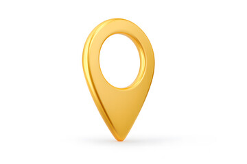 3D gold map pin icon. Minimal golden location marker. Glossy 3D design for maps and apps. Shiny metallic gold map pin.